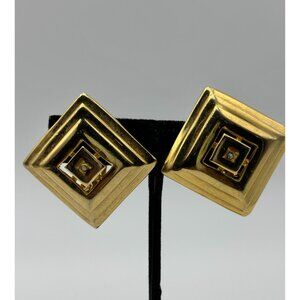 Hattie Carnegie Square Rhinestone Earrings Signed-RARE-Vintage